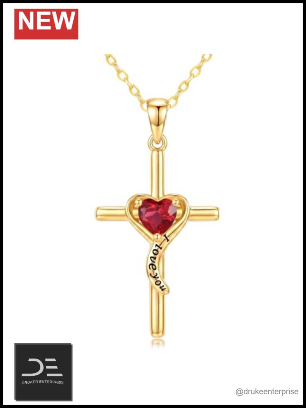 14K Gold Plated Cross Necklace Women Dainty Birthstone Pendant